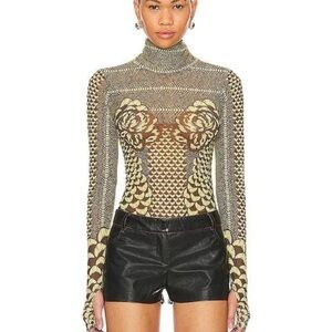 AFRM Zadie Sheer Top (Olive and Brown Floral-Geo Turtleneck Long Sleeve Top)